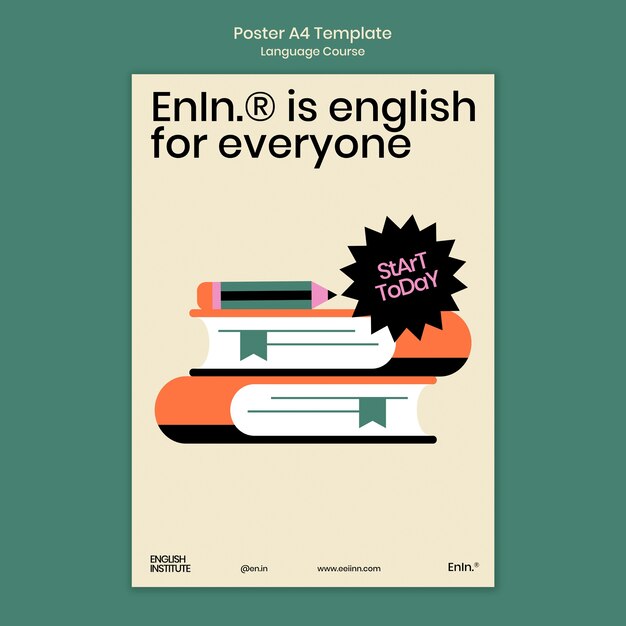 Modelo de cartaz vertical de cursos de inglês em estilo retrô