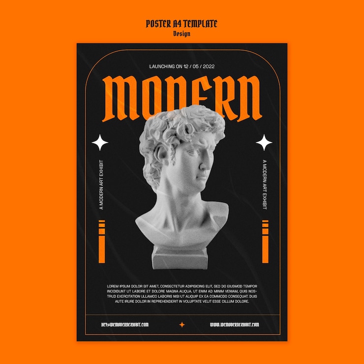PSD grátis modelo de cartaz vertical de design gráfico com estátua de mármore