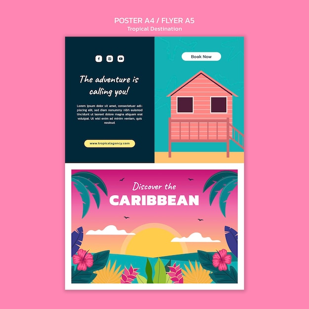 PSD grátis modelo de cartaz vertical de destino de viagem caribenho