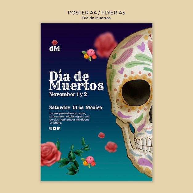 PSD grátis modelo de cartaz vertical de dia de muertos