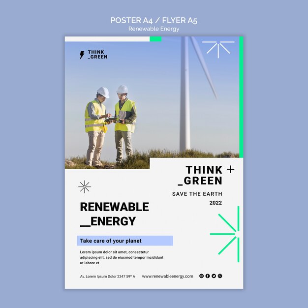 Modelo de cartaz vertical de energia renovável e sustentável
