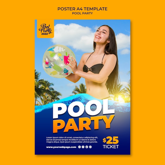 PSD grátis modelo de cartaz vertical de festa na piscina de verão