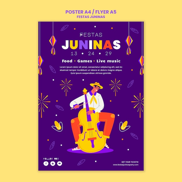 Modelo de cartaz vertical de festas juninas