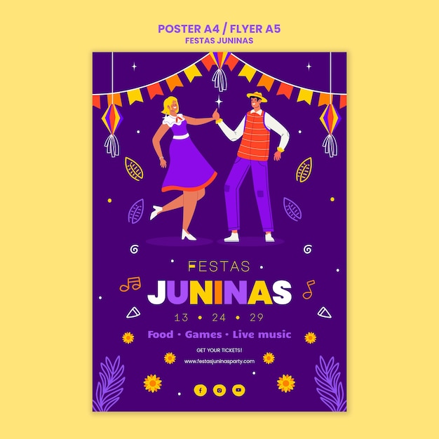 Modelo de cartaz vertical de festas juninas