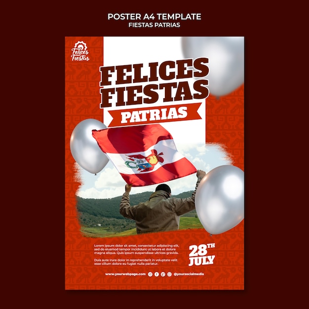 PSD grátis modelo de cartaz vertical de festas patrias com design de balões