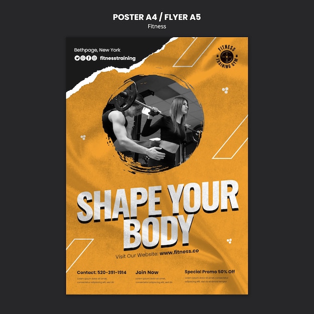 PSD grátis modelo de cartaz vertical de ginásio e fitness