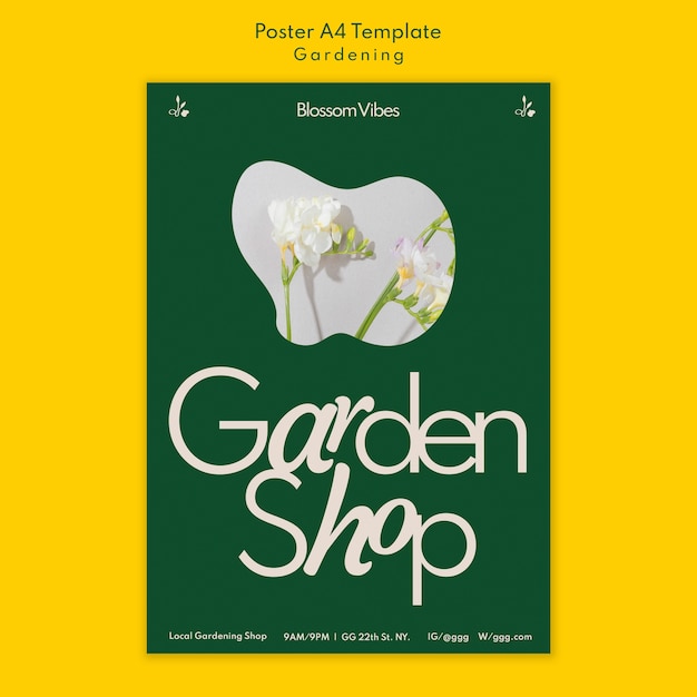 PSD grátis modelo de cartaz vertical de loja de jardinagem com flores