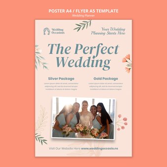 Modelo de cartaz vertical de planejador de casamento com design floral em aquarela