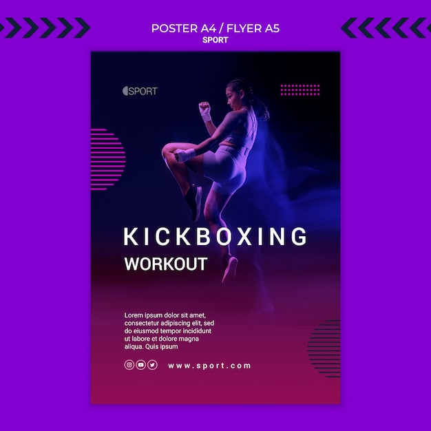 Modelo de cartaz vertical de treinamento de kickboxing