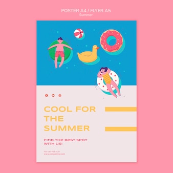 Modelo de cartaz vertical de verão com pessoas na piscina