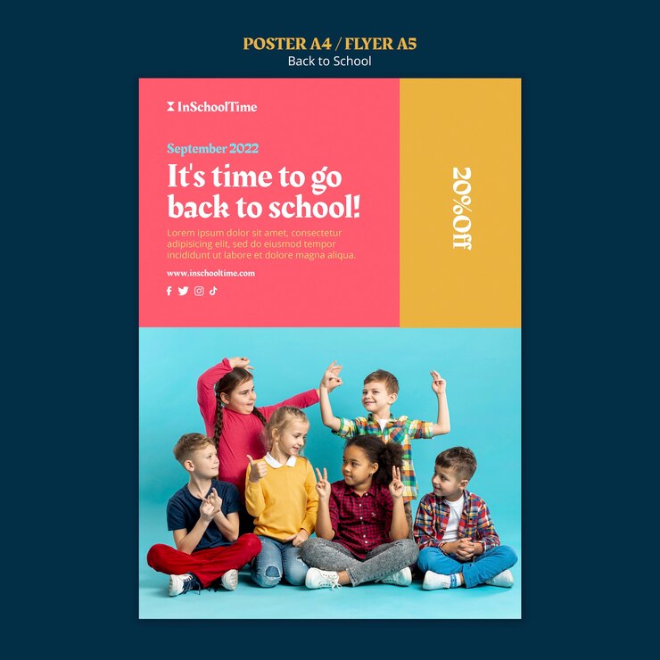 PSD grátis modelo de cartaz vertical de volta à escola