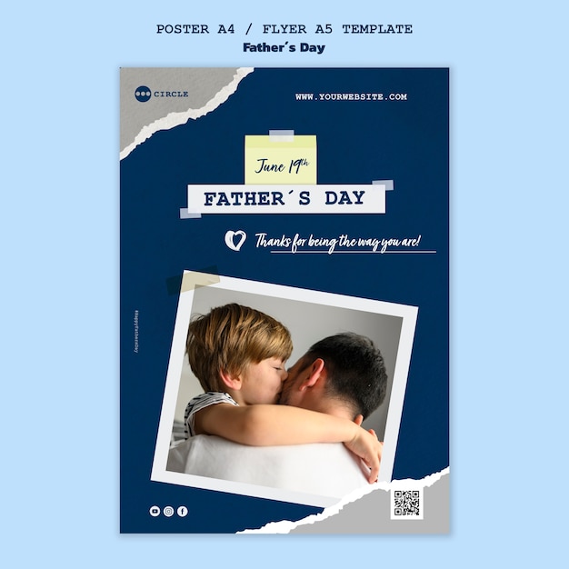 PSD grátis modelo de cartaz vertical do dia dos pais com design de papel rasgado