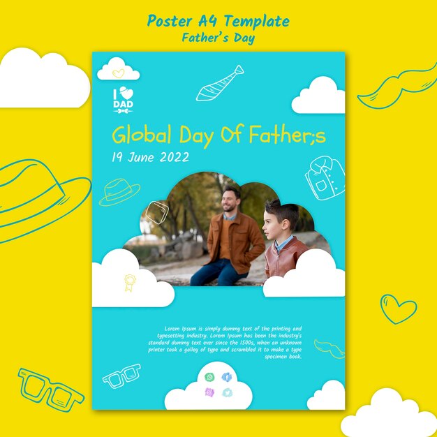 Modelo de cartaz vertical do dia dos pais com homem e filho
