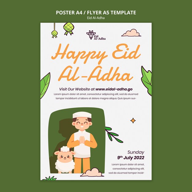 Modelo de cartaz vertical do Eid al-adha com pessoas rezando