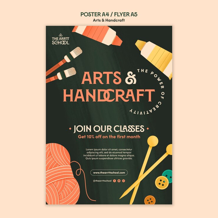 PSD grátis modelo de cartaz vertical para aulas de artes e ofícios