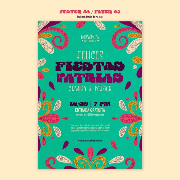 Modelo de cartaz vertical para celebração da independência do méxico