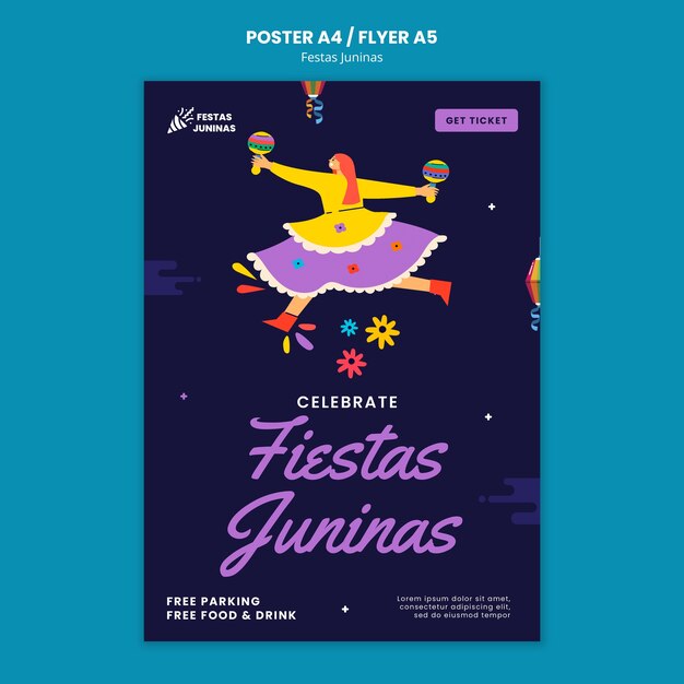 Modelo de cartaz vertical para celebração de festas juninas brasileiras