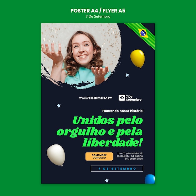 PSD grátis modelo de cartaz vertical para celebração do dia da independência do brasil