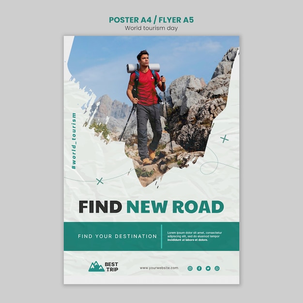 PSD grátis modelo de cartaz vertical para o dia mundial do turismo