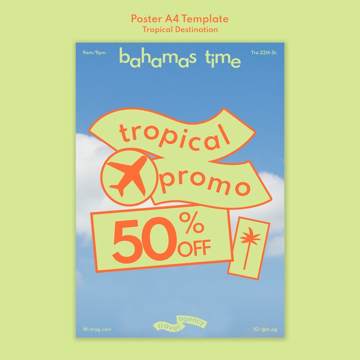 PSD grátis modelo de cartaz vertical viajando nas bahamas