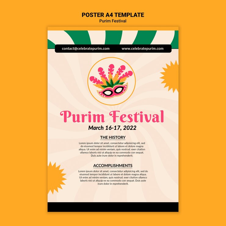 PSD grátis modelo de celebração de purim de design plano