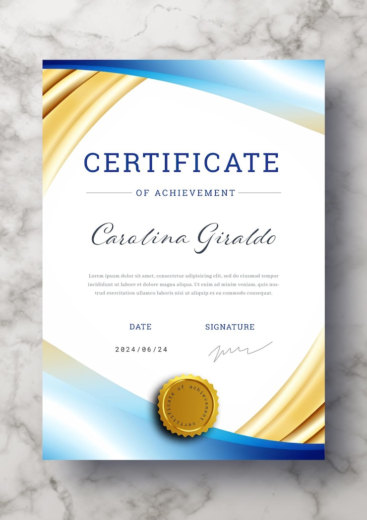 PSD grátis modelo de certificado elegante com ondas de gradiente abstratas