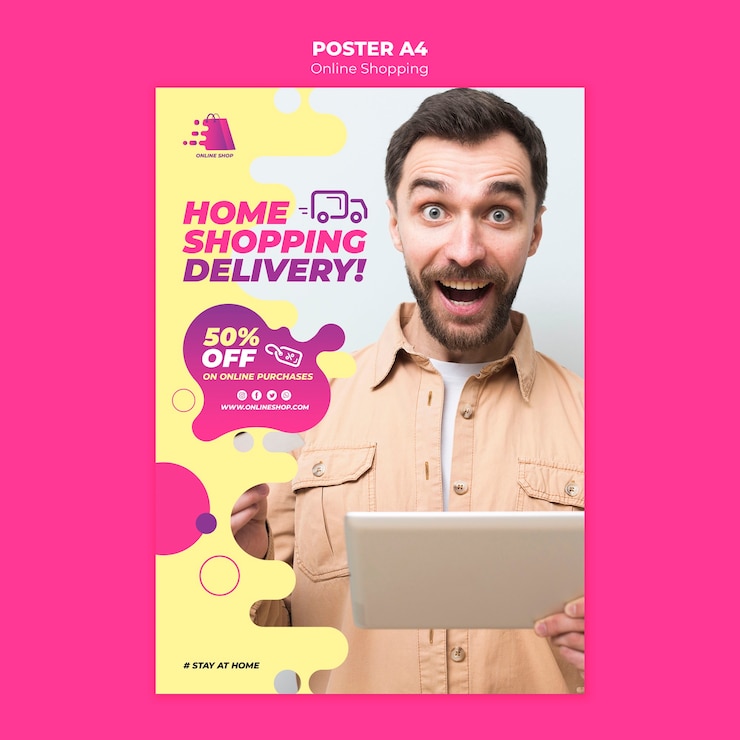 PSD grátis modelo de compras online para cartaz