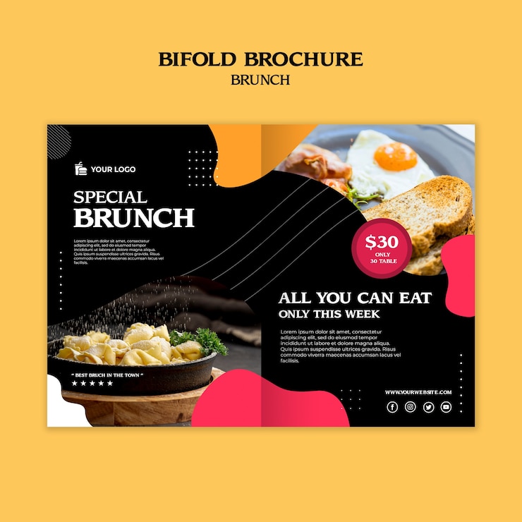 PSD grátis modelo de conceito de brochura bifold de brunch