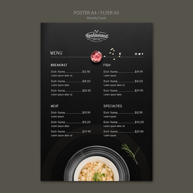 Modelo de conceito de cartaz de restaurante de comida temperamental