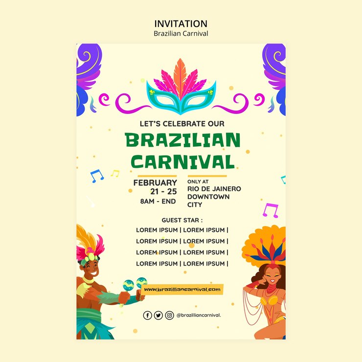 PSD grátis modelo de convite carnaval brasileiro