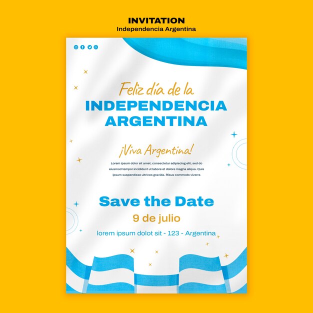 Modelo de convite de 9 de julho de design plano