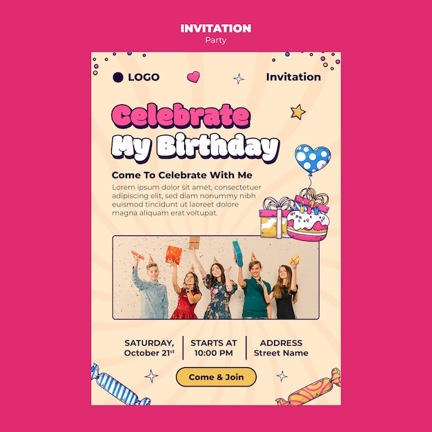 Modelo de convite de aniversário