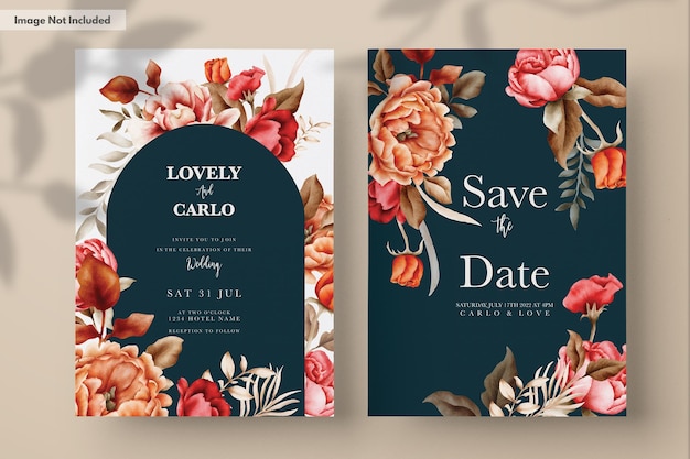 modelo de convite de casamento com elegantes aquarelas marrons rosas