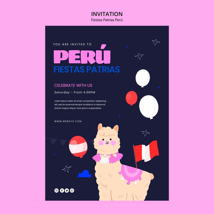 PSD grátis modelo de convite de celebração de festas patrias peru