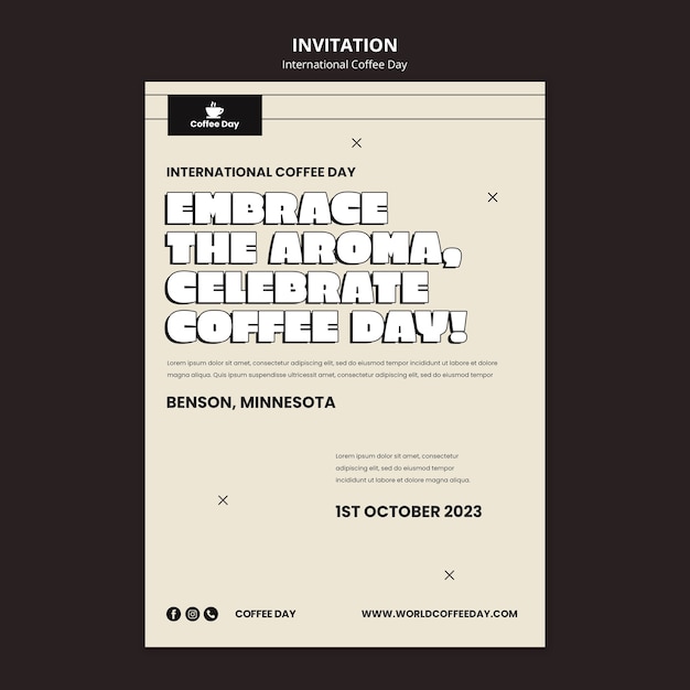 PSD grátis modelo de convite de dia internacional do café