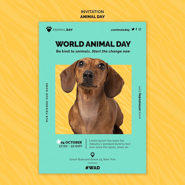 PSD grátis modelo de convite de dia mundial dos animais de design plano
