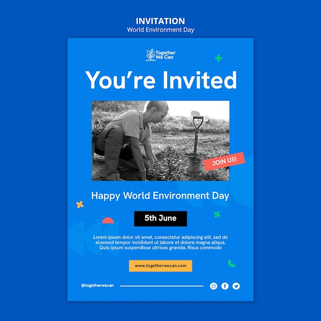 Modelo de convite de evento para celebração do dia mundial do meio ambiente