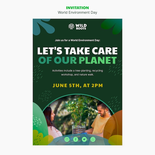 Modelo de convite de evento para celebração do dia mundial do meio ambiente