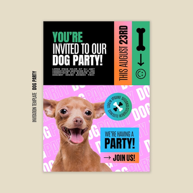 PSD grátis modelo de convite de festa de cachorro de design plano