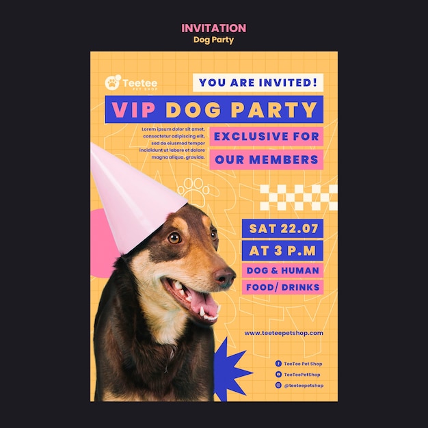 Modelo de convite de festa de cachorro de design plano