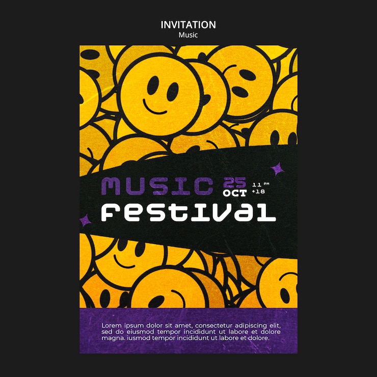 PSD grátis modelo de convite de festival de música desenhado à mão