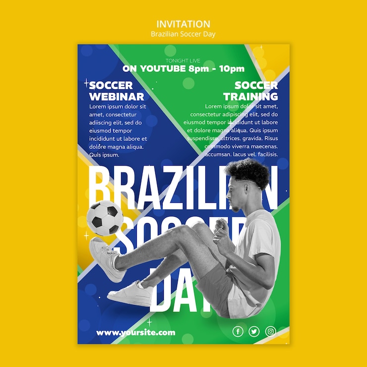 PSD grátis modelo de convite de futebol brasileiro de design plano