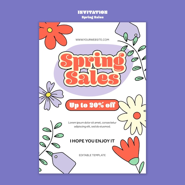 PSD grátis modelo de convite de venda de primavera floral