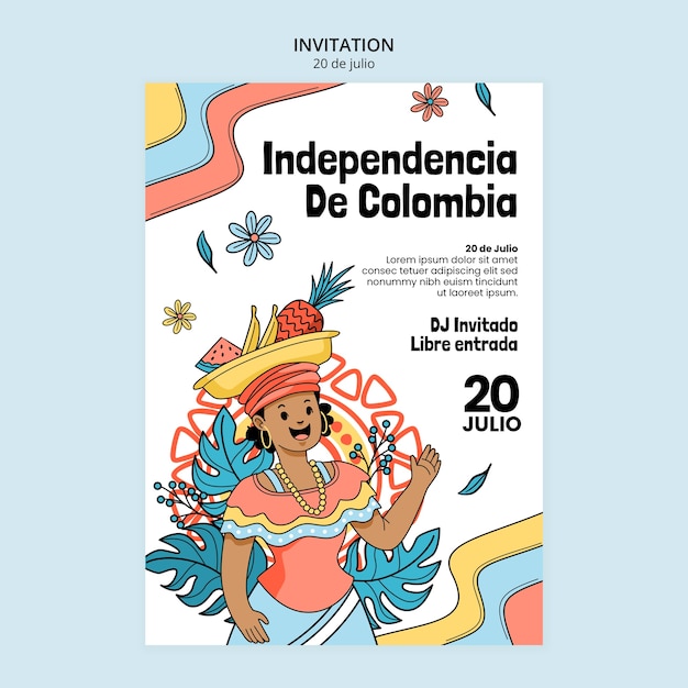 PSD grátis modelo de convite do dia da independência da colômbia