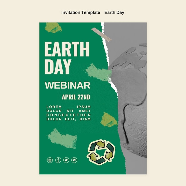 Modelo de convite do dia da terra desenhado à mão