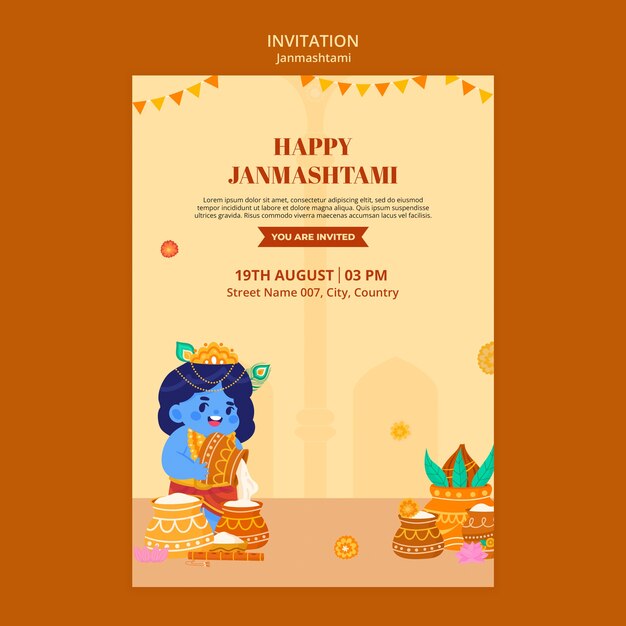 Modelo de convite para a celebração de Janmashtami