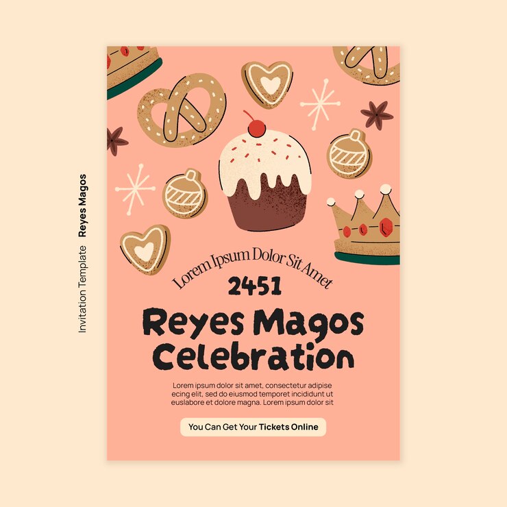 PSD grátis modelo de convite para a celebração de reyes magos