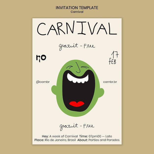 PSD grátis modelo de convite para a celebração do carnaval