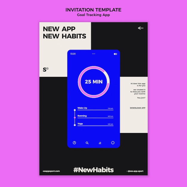 PSD grátis modelo de convite para aplicativo de rastreamento de metas