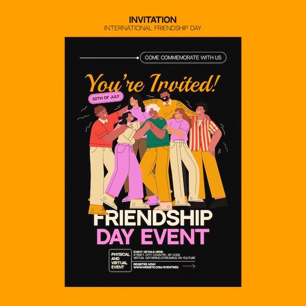 PSD grátis modelo de convite para celebração do dia da amizade
